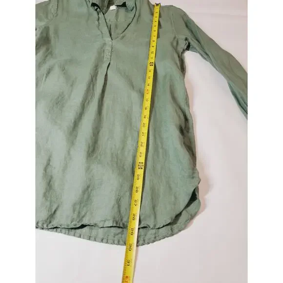 Gap Womens XS Boyfriend Tunic Top 100% Linen Popover Green Long Sleeve - Picture 9 of 12